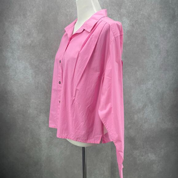 NWT Etica Womens Sz M Oceane Pleated Button Front Shirt Hot Pink Oversized - Picture 13 of 13